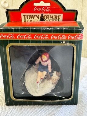 Coca Cola Red and Green Town Square Holiday Figurine in Box
